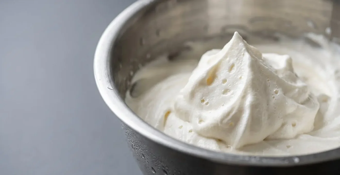Bol de crème fouettée montrant sa texture aérienne et sa structure moléculaire de matière grasse laitière